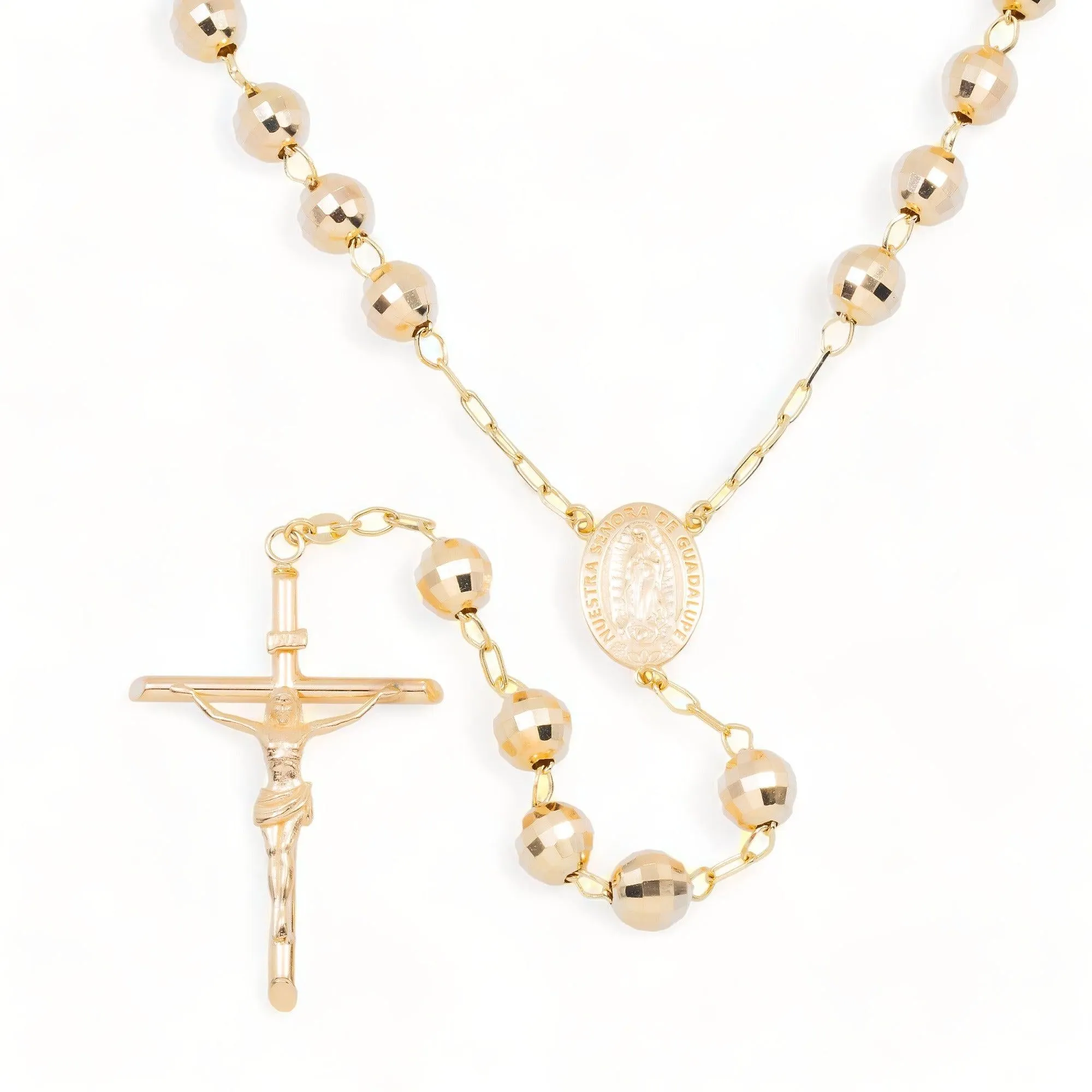10K GOLD SOLID 7.81MM OUR LADY OF GUADALUPE CRUCIFIX ROSARY CHAIN