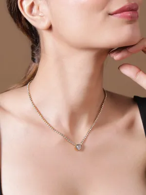 22K Gold Plated Sparkling AD & Cubic Zirconia Studded Heart Pendant Necklace
