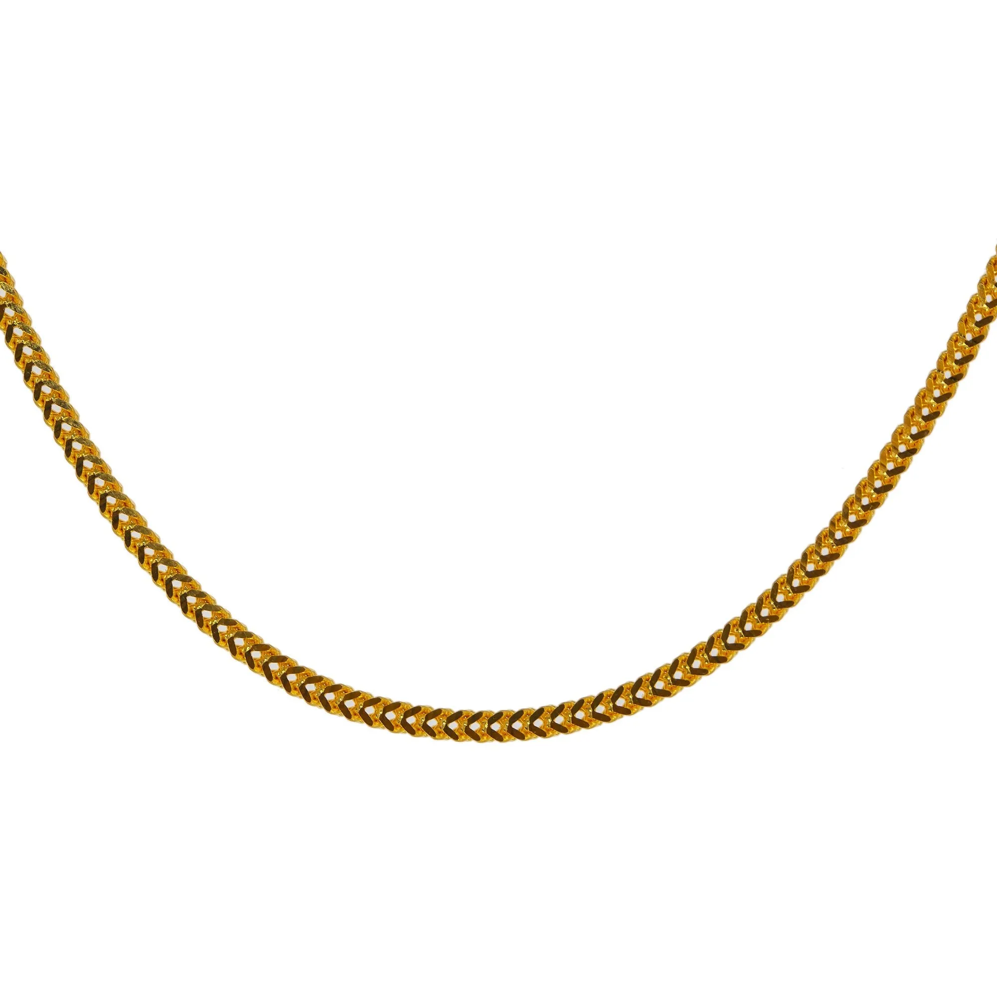22K Yellow Gold Long Chain W/ Wheat Link Chain, 22 Inches