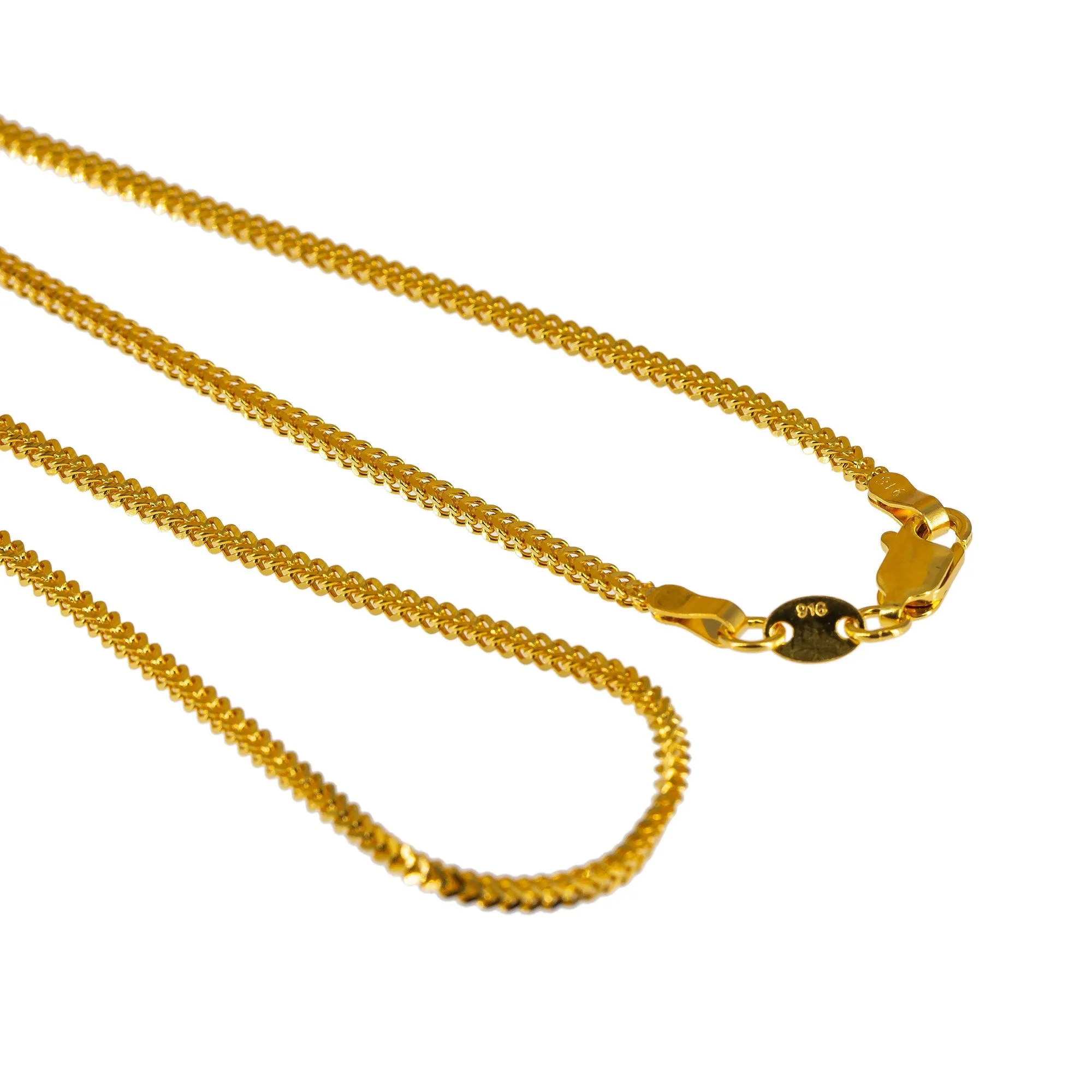 22K Yellow Gold Long Chain W/ Wheat Link Chain, 22 Inches