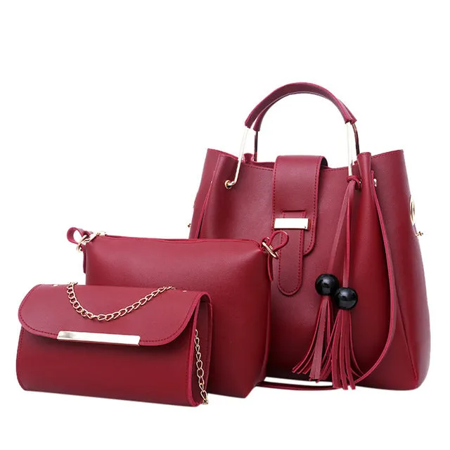 3Pcs/Sets Women Handbags Leather Shoulder Bags Female Large Capacity Casual Tote Bag Bucket Purses And Handbags Sac A Main Femme