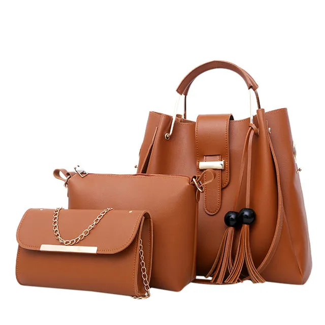 3Pcs/Sets Women Handbags Leather Shoulder Bags Female Large Capacity Casual Tote Bag Bucket Purses And Handbags Sac A Main Femme