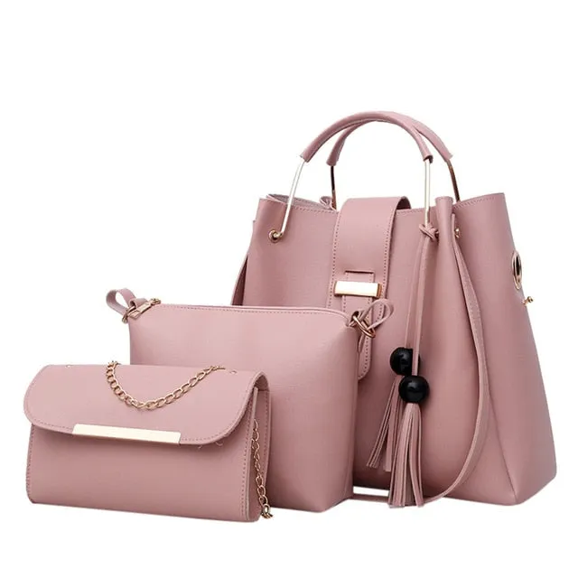 3Pcs/Sets Women Handbags Leather Shoulder Bags Female Large Capacity Casual Tote Bag Bucket Purses And Handbags Sac A Main Femme
