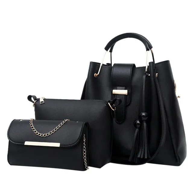 3Pcs/Sets Women Handbags Leather Shoulder Bags Female Large Capacity Casual Tote Bag Bucket Purses And Handbags Sac A Main Femme