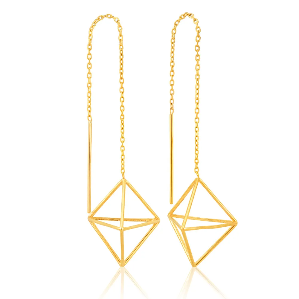 9ct yellow Gold lozange geometric thread Earrings