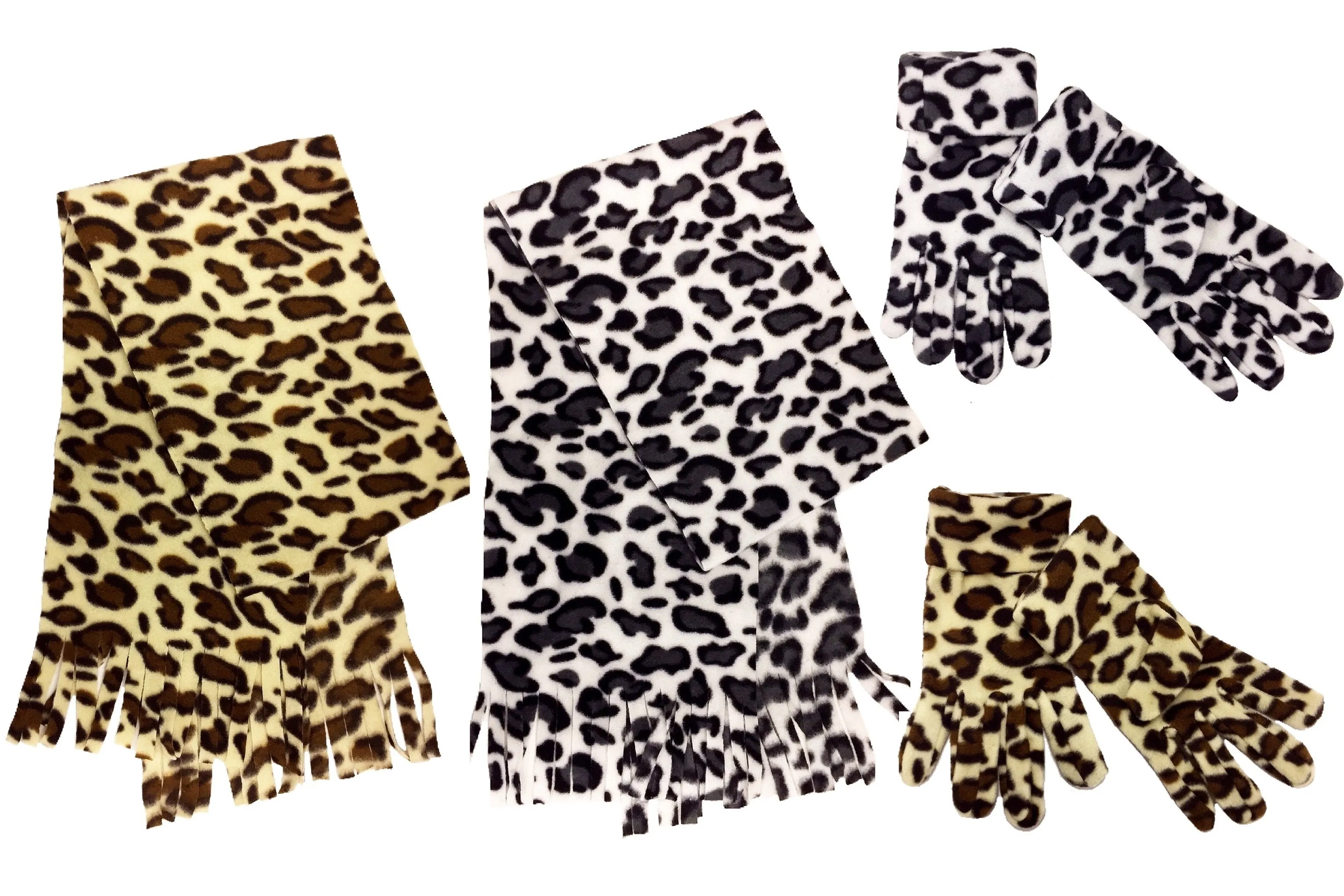 Animal Print Fleece Scarf, Gloves, & Beanie Set