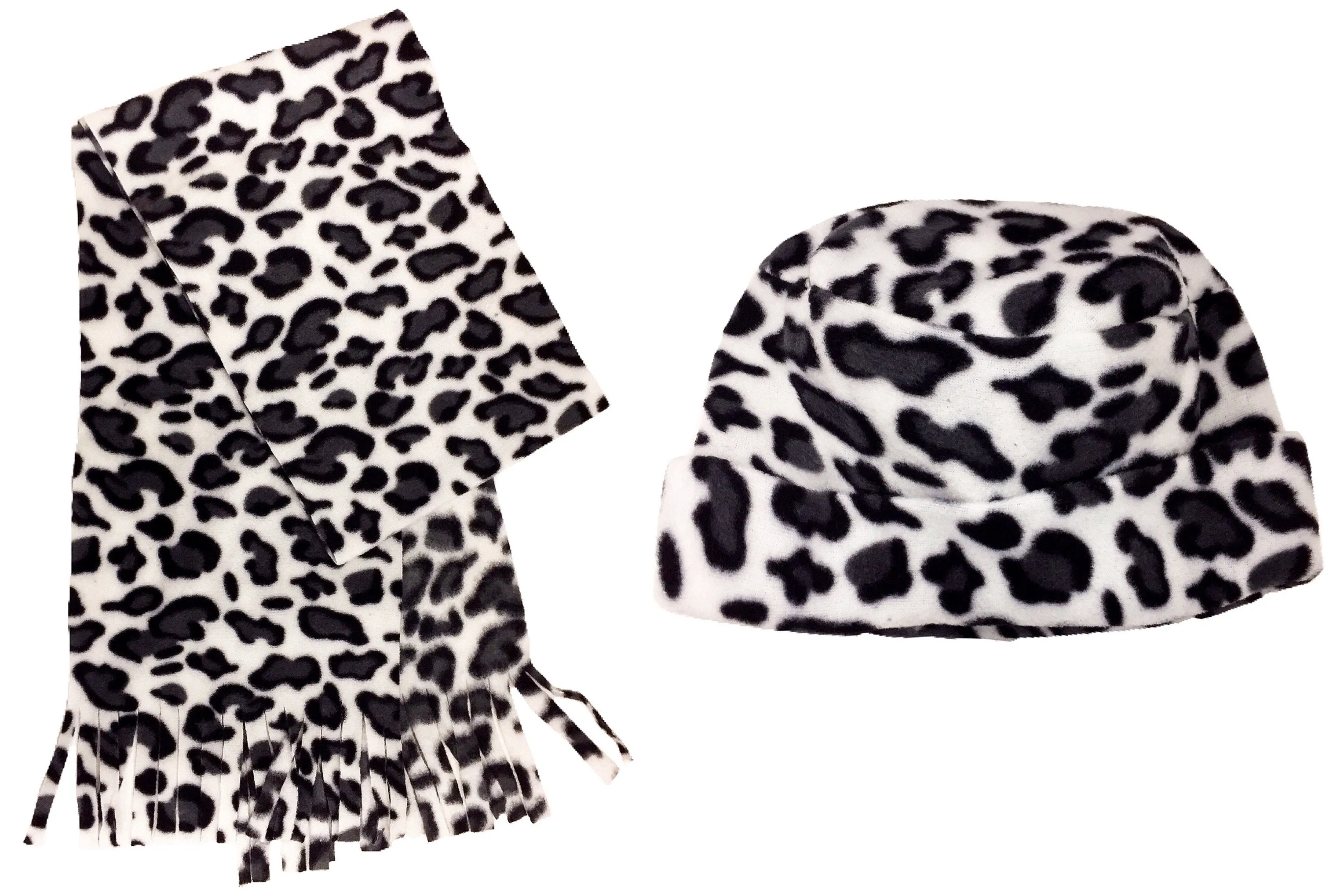 Animal Print Fleece Scarf, Gloves, & Beanie Set