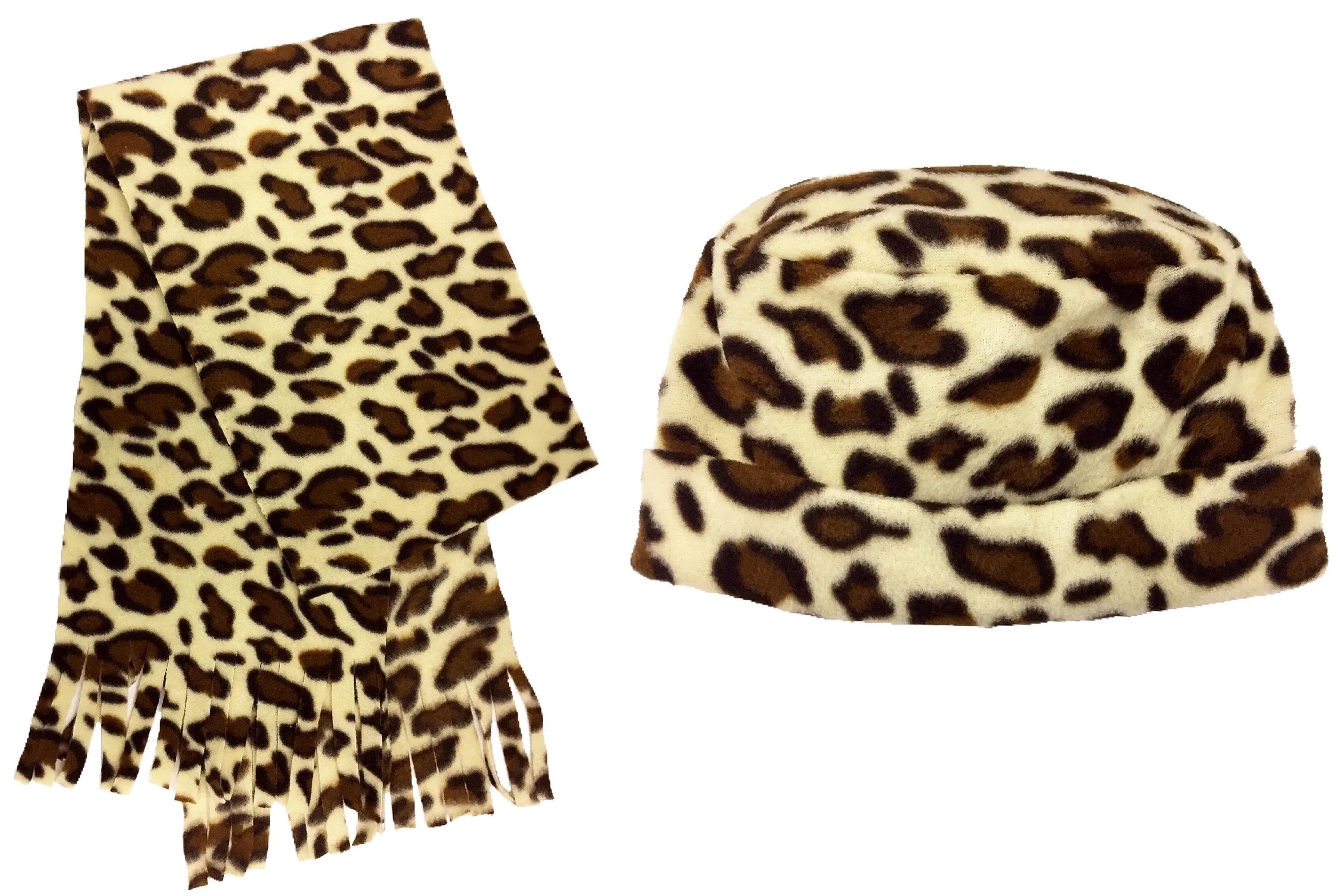 Animal Print Fleece Scarf, Gloves, & Beanie Set