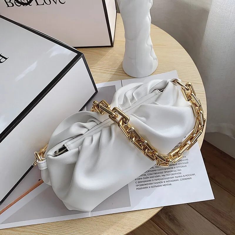 Back to College New Bolsa De Ombro Luxuosa Para Mulheres Chain Shoulder Bags for Women 2021 Leather De Marca Bolsa De Axila Bolsas Plissadas Bag