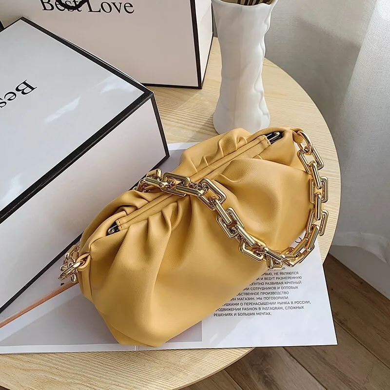 Back to College New Bolsa De Ombro Luxuosa Para Mulheres Chain Shoulder Bags for Women 2021 Leather De Marca Bolsa De Axila Bolsas Plissadas Bag