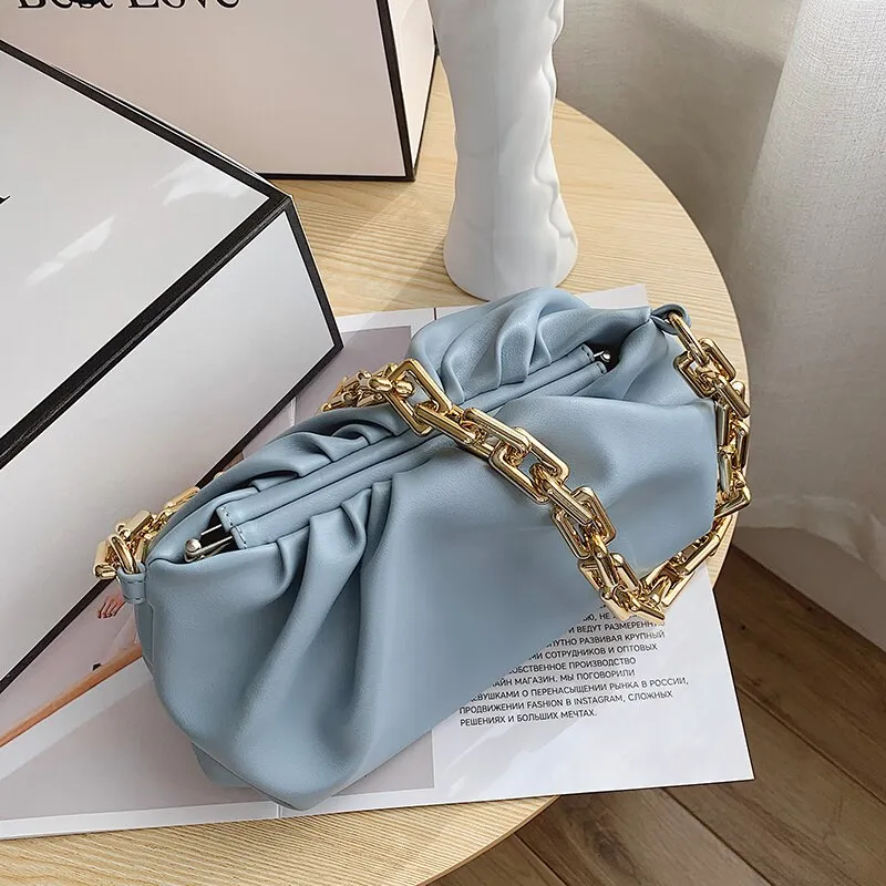 Back to College New Bolsa De Ombro Luxuosa Para Mulheres Chain Shoulder Bags for Women 2021 Leather De Marca Bolsa De Axila Bolsas Plissadas Bag