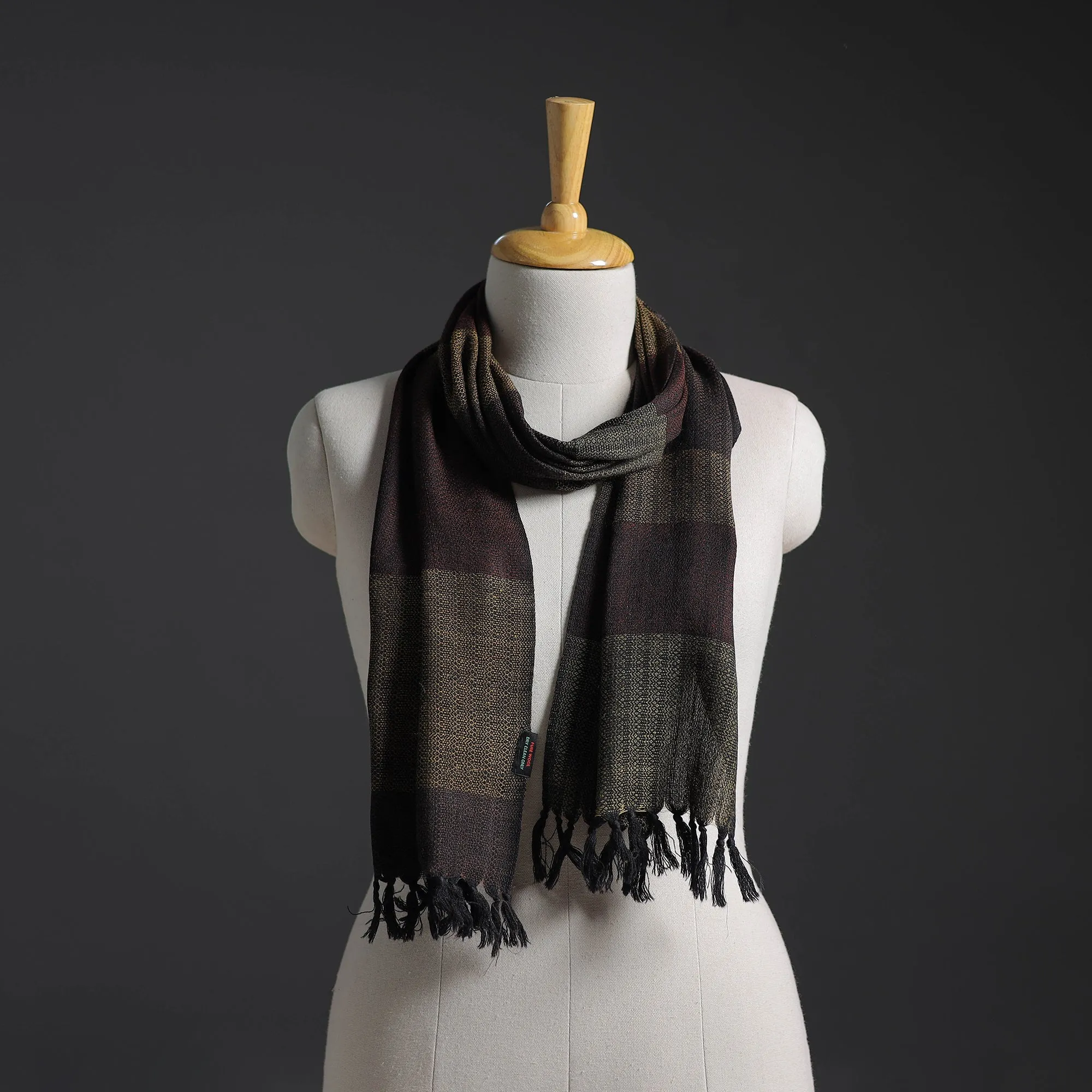 Black - Kumaun Handwoven Merino Wool Scarf 230