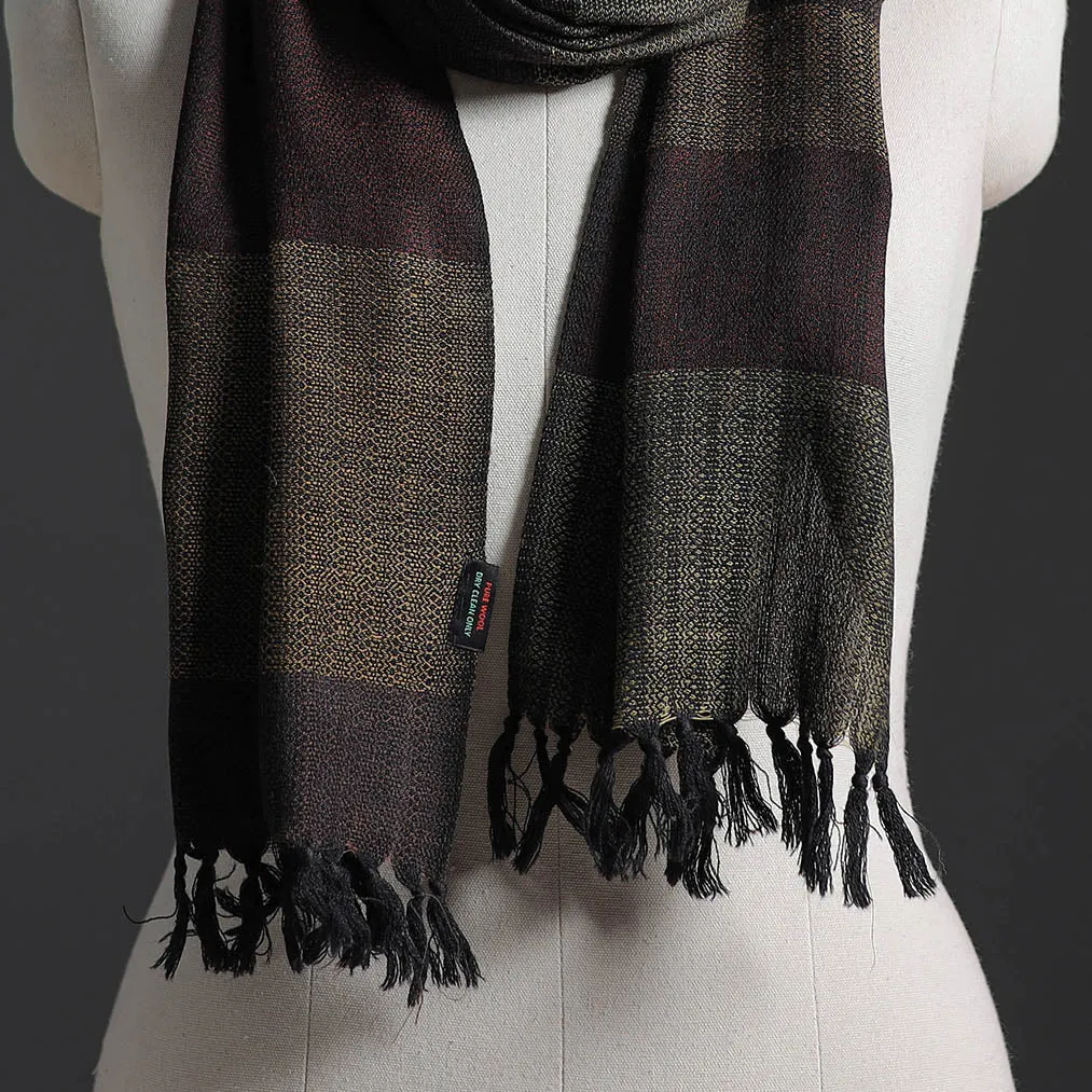 Black - Kumaun Handwoven Merino Wool Scarf 230