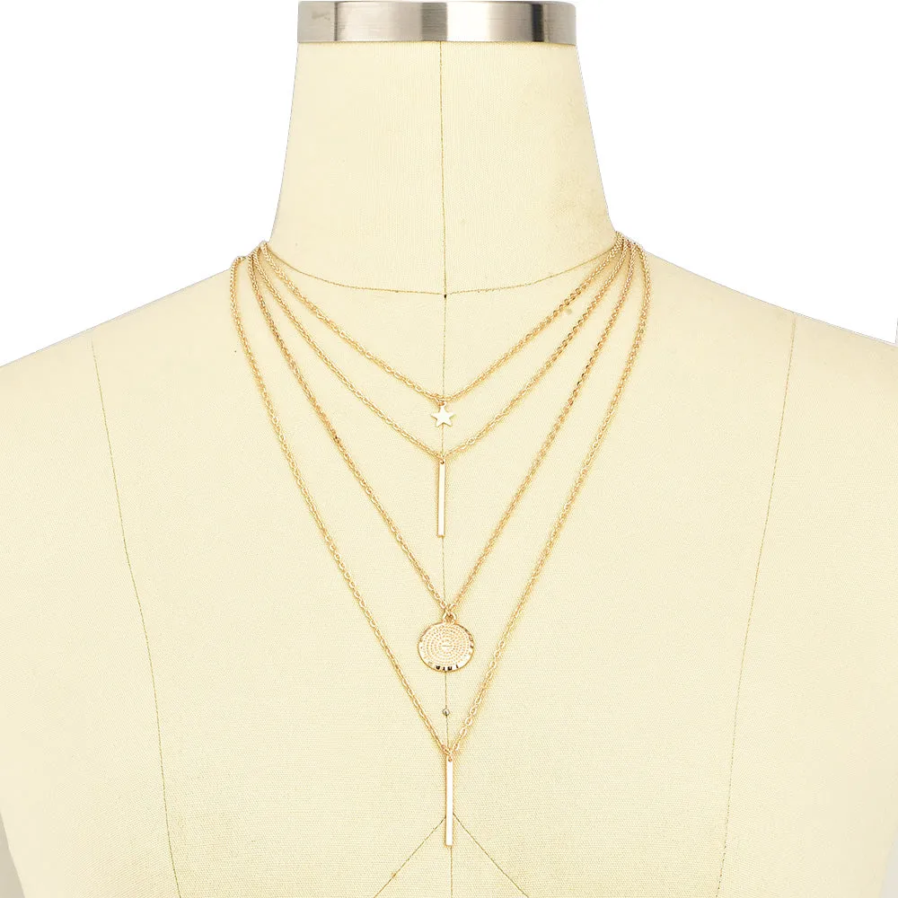 Bls-miracle Bohemian Long Pendant Necklaces Lady Vintage Gold Star Star Necklace Multilayer Necklace
