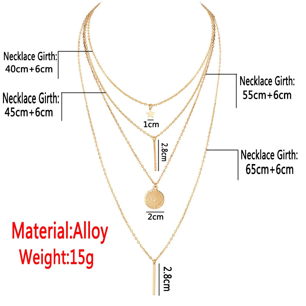 Bls-miracle Bohemian Long Pendant Necklaces Lady Vintage Gold Star Star Necklace Multilayer Necklace
