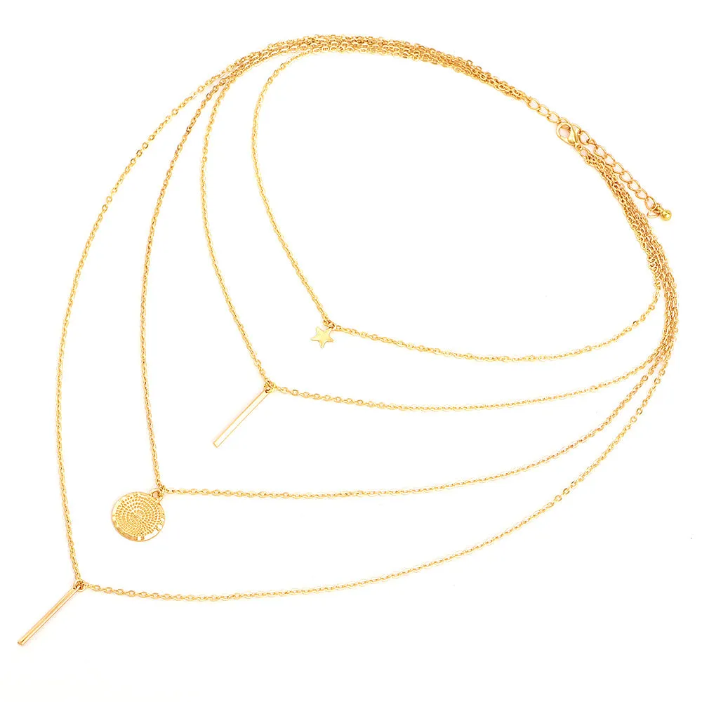 Bls-miracle Bohemian Long Pendant Necklaces Lady Vintage Gold Star Star Necklace Multilayer Necklace