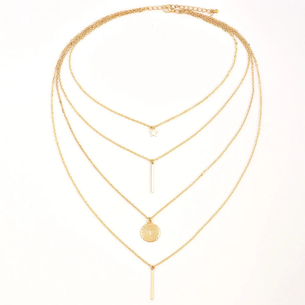 Bls-miracle Bohemian Long Pendant Necklaces Lady Vintage Gold Star Star Necklace Multilayer Necklace