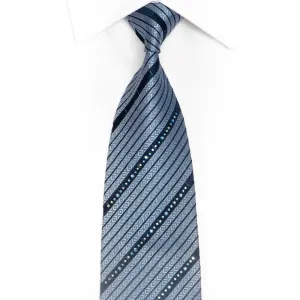 Blue Striped Rhinestone Silk Necktie With Silver Sparkles