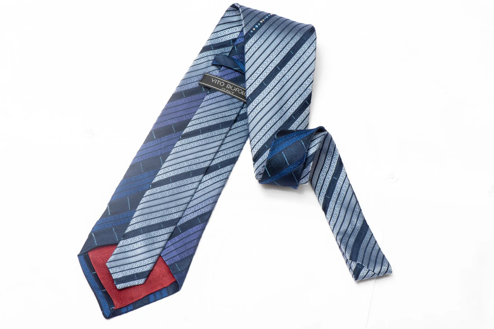 Blue Striped Rhinestone Silk Necktie With Silver Sparkles