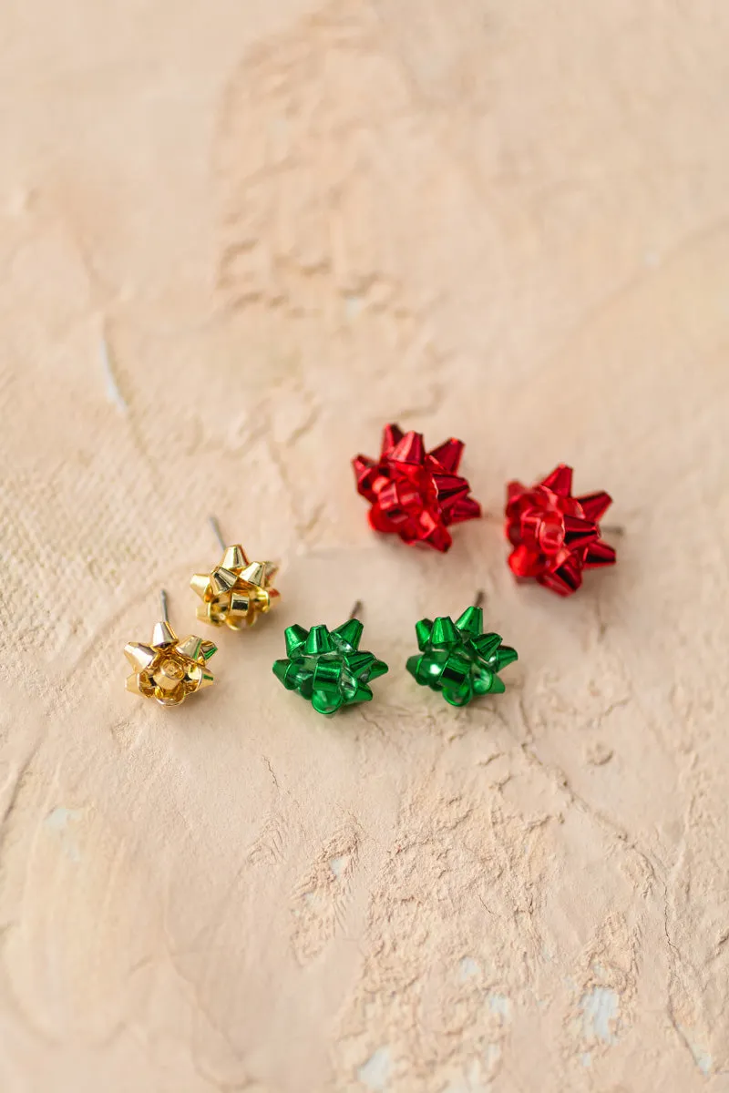 Carol Gift Wrap Bow Button Earrings Set