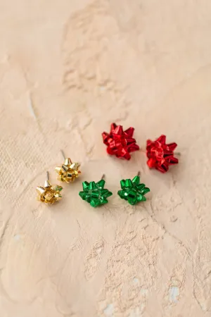 Carol Gift Wrap Bow Button Earrings Set