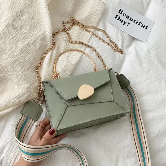 Christmas Gift Contrast Color PU Leather Crossbody Bags For Women 2020 Chain Handbags With Metal Handle Shoulder Simple Bag Small Totes