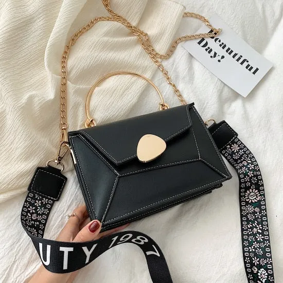 Christmas Gift Contrast Color PU Leather Crossbody Bags For Women 2020 Chain Handbags With Metal Handle Shoulder Simple Bag Small Totes
