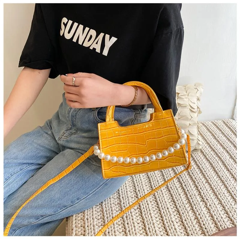 Christmas Gift Crocodile Pattern Small Square Women Shoulder Bag Fashion Pearl Chains Women's Handbags Alligator Crossbody Bags for Women Tote