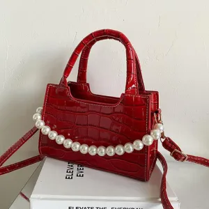 Christmas Gift Crocodile Pattern Small Square Women Shoulder Bag Fashion Pearl Chains Women's Handbags Alligator Crossbody Bags for Women Tote
