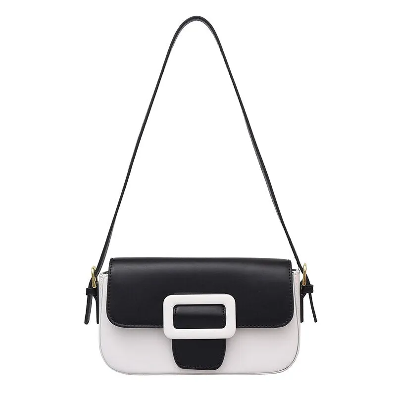 Contrast Color Baguette Leather Fashion Underarm Shoulder Crossbody Bags Women 2021 Summer Leather Designer Handbag Sac A Main