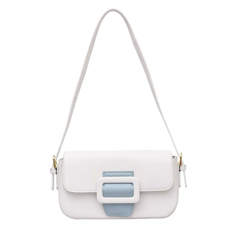 Contrast Color Baguette Leather Fashion Underarm Shoulder Crossbody Bags Women 2021 Summer Leather Designer Handbag Sac A Main