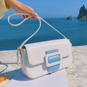 Contrast Color Baguette Leather Fashion Underarm Shoulder Crossbody Bags Women 2021 Summer Leather Designer Handbag Sac A Main