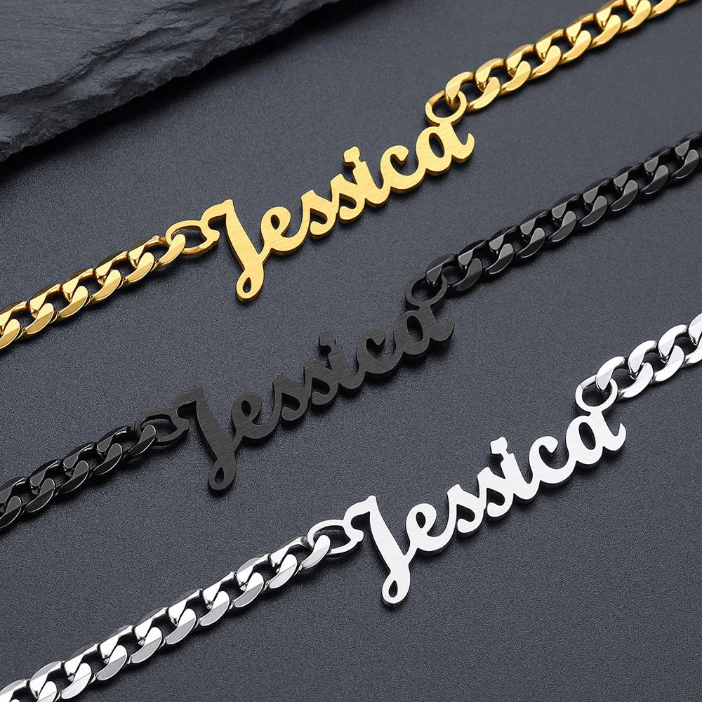 Custom Nameplate Choker Necklace with Curb Chains