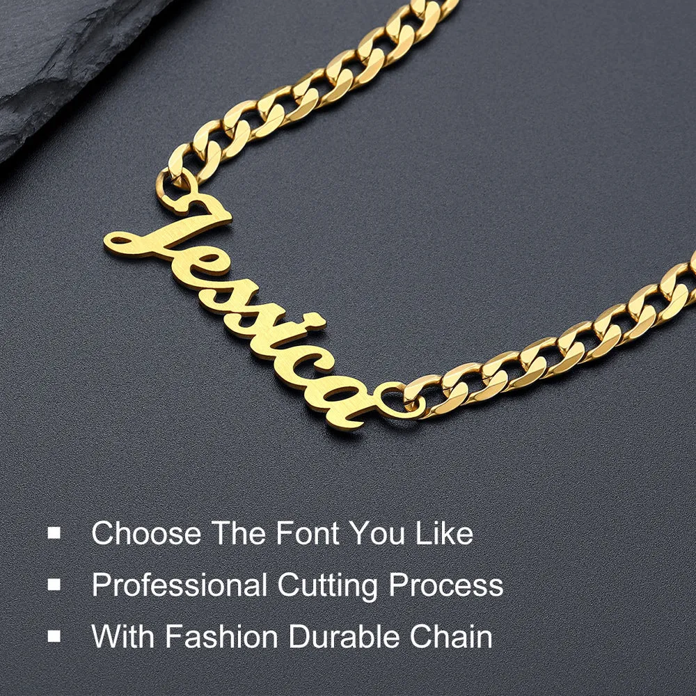 Custom Nameplate Choker Necklace with Curb Chains