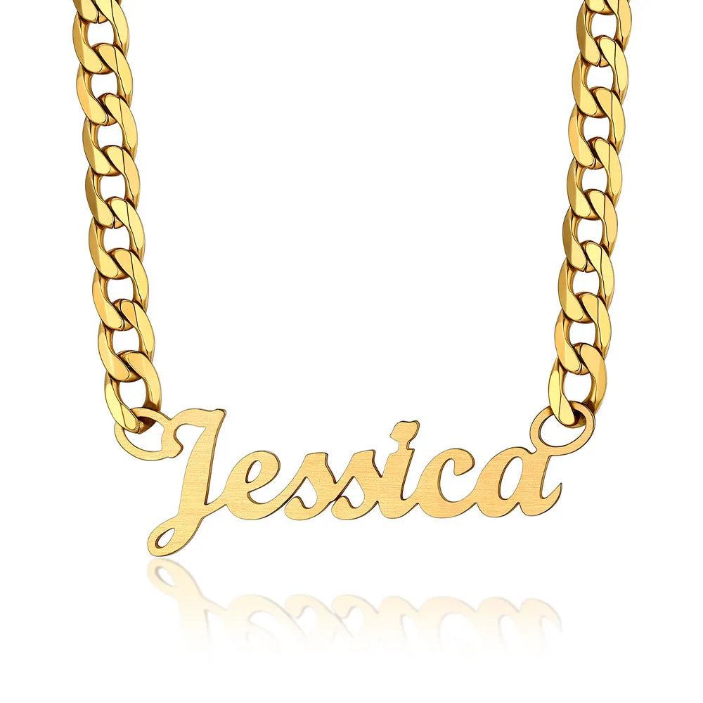 Custom Nameplate Choker Necklace with Curb Chains