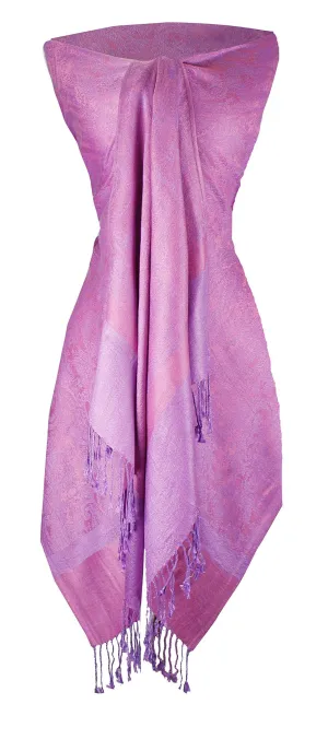 Dark Lavender and Pink Peach Couture Elegant Vintage Two Color Jacquard Paisley Pashmina Shawl Wrap
