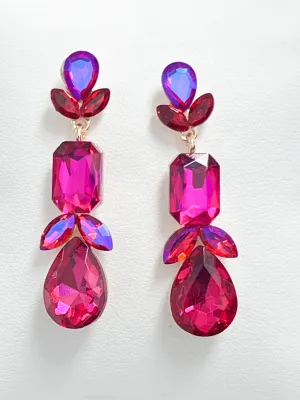 Ella - Rhinestone Statement Earrings (Iridescent Fuchsia)