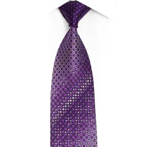 Geometric Design On Purple Rhinestone Silk Necktie With Purple Sparkles