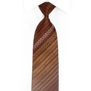 Geometric On Brown Rhinestone Silk Necktie With Gold Sparkles