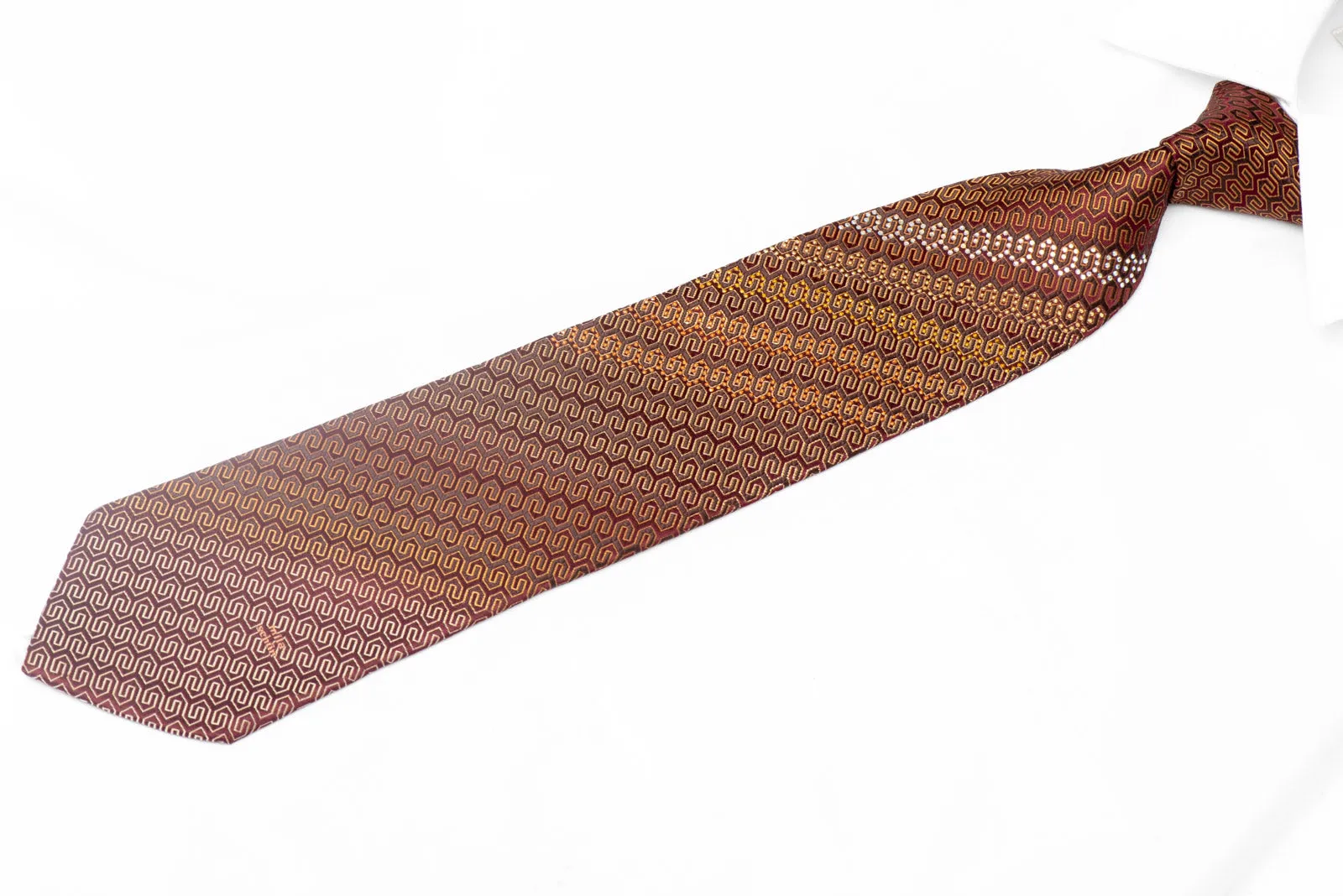 Geometric On Brown Rhinestone Silk Necktie With Gold Sparkles