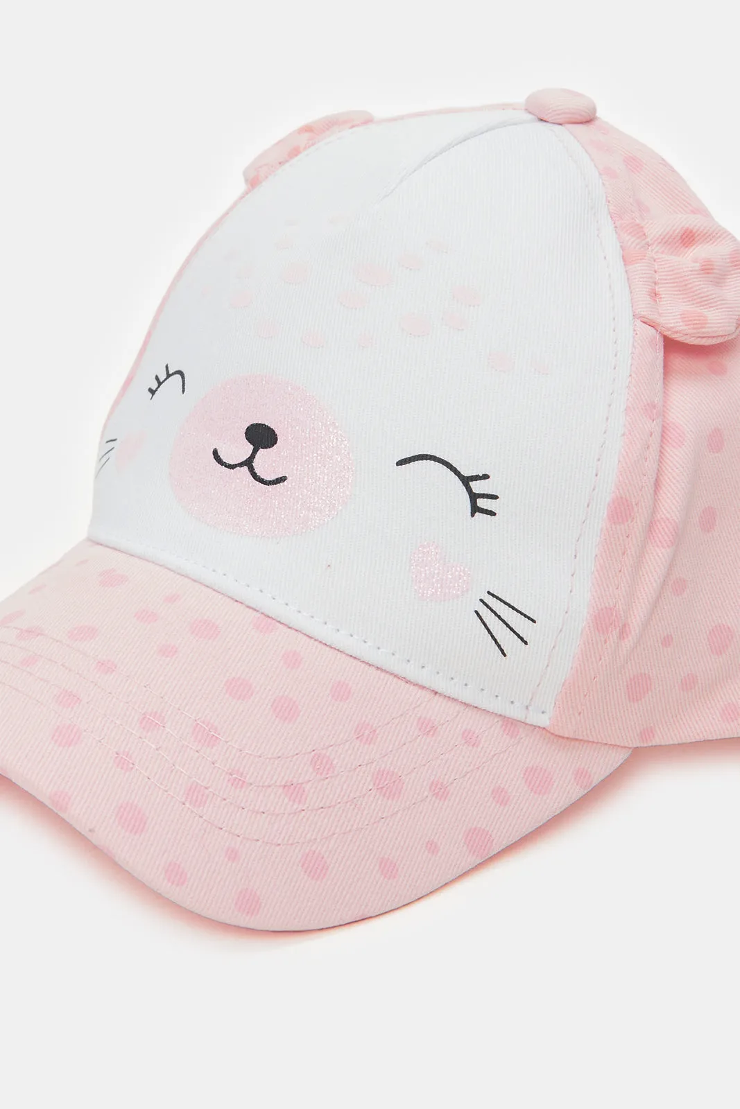 Girls Pink And White Embellished Cap