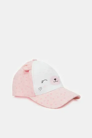 Girls Pink And White Embellished Cap