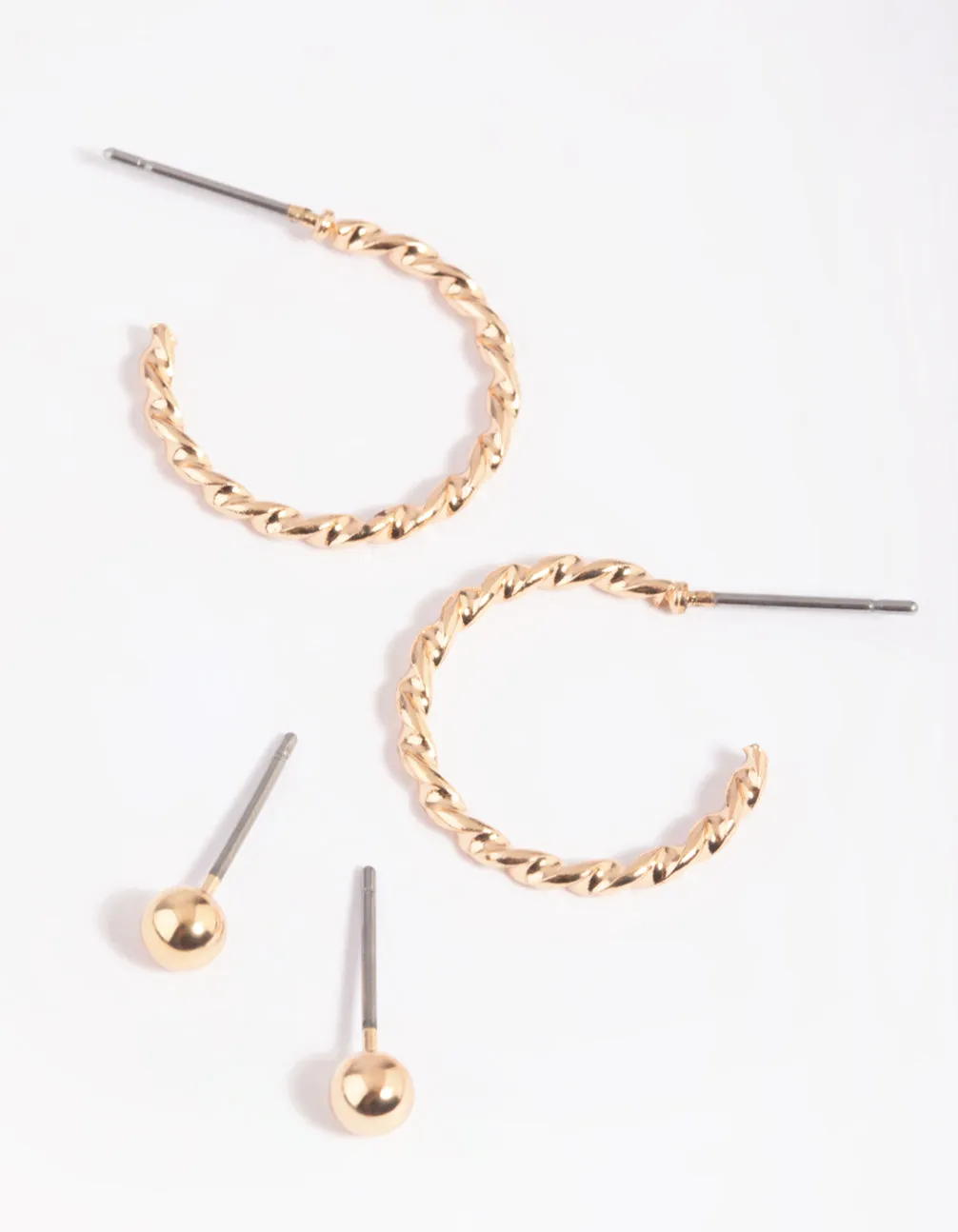 Gold Ball & Twist Stud Earring Pack