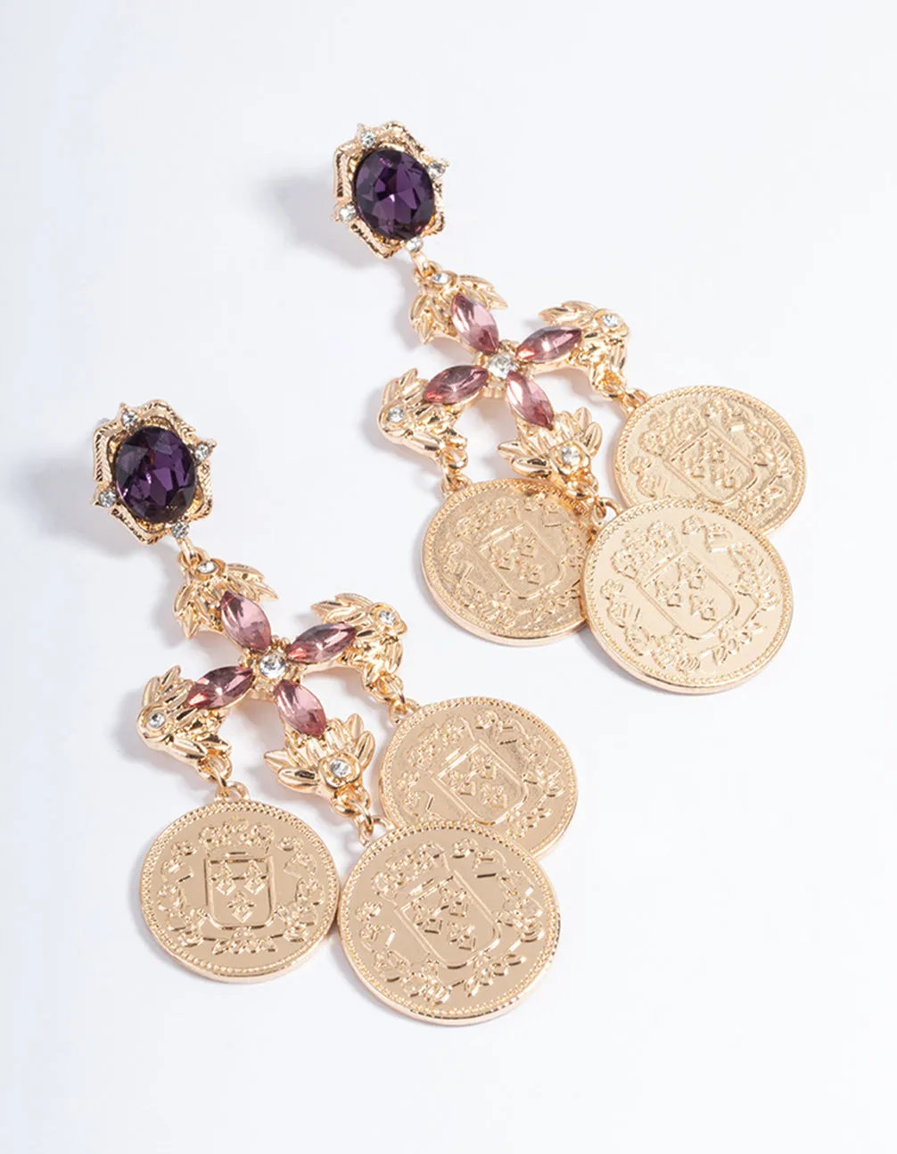 Gold Cross Coin Drop Earrings