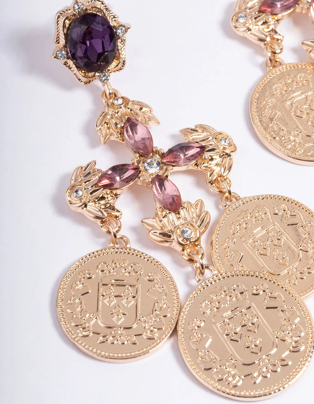 Gold Cross Coin Drop Earrings