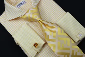 Gold FF Men's Fashion Design Luxury Necktie and Hanky Set