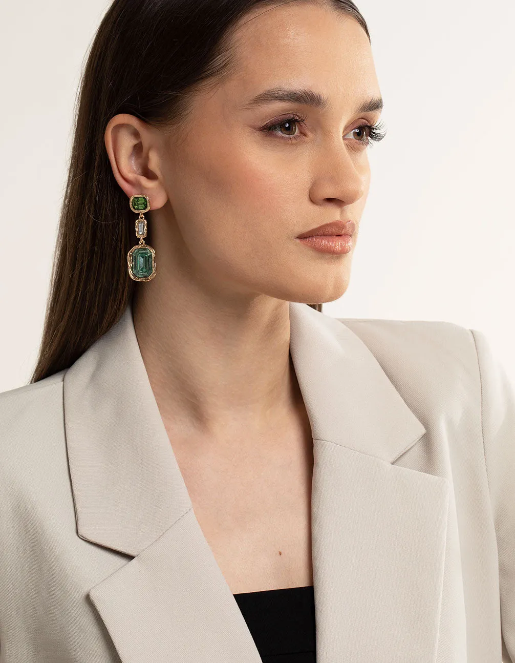 Gold Trio Gemstone Drop Earrings