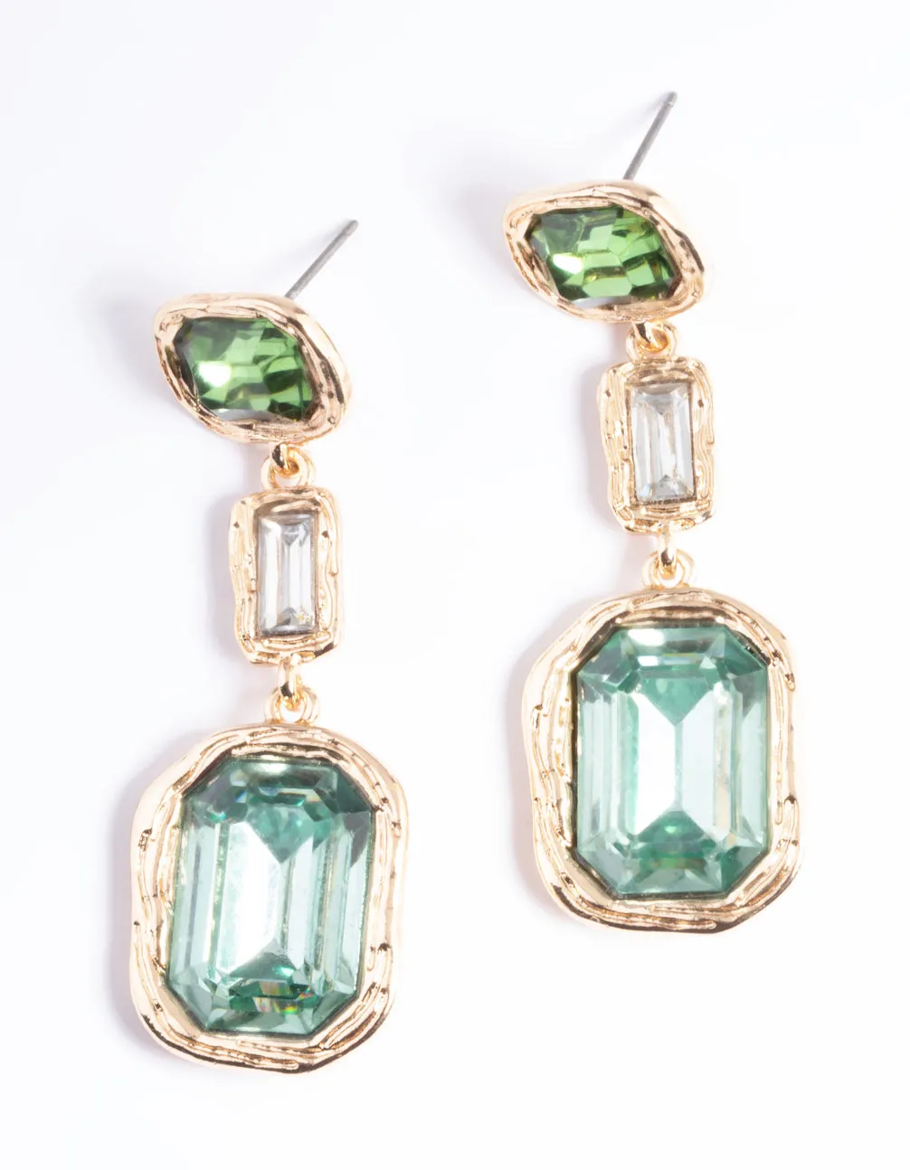 Gold Trio Gemstone Drop Earrings