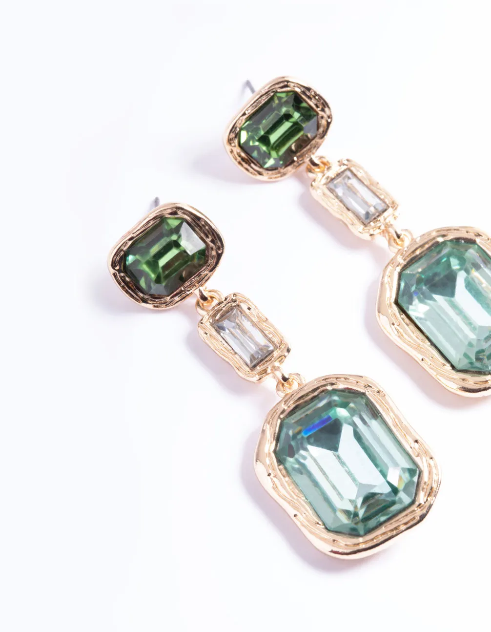 Gold Trio Gemstone Drop Earrings