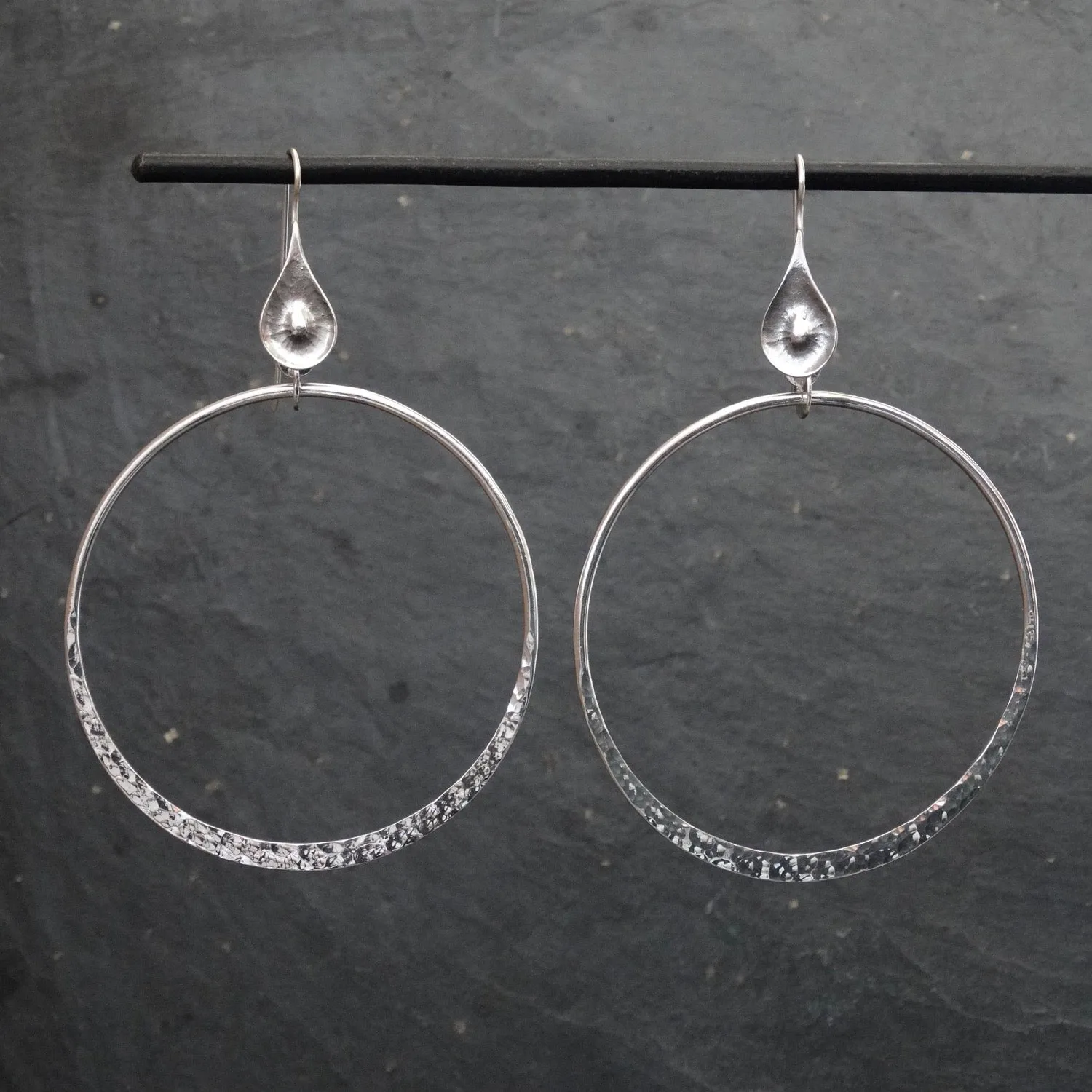 Hammered Silver Large Open Circle Earrings